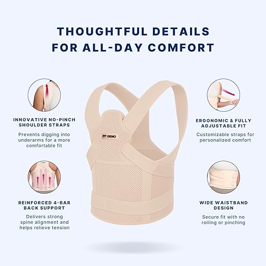 Fit Geno Back Brace Posture Corrector for Men & Women: Shoulder Straightener Adjustable Full Back Support Pain Relief - Scoliosis Hunchback Spine Corrector (Large/X-Large)