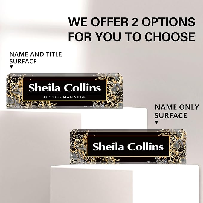 Custom Name Plate for Desk, Employee Appreciation Gifts, Acrylic Desk Name Plate Personalized, Office Decor, Funny Office Gifts for Coworkers Boss Teacher (Gold Flower)