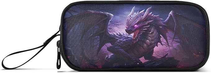 Dragon Purple Pencil Case Box Boys Girls Large Pencil Pouch with Zipper Compartments Big Capacity Stationery Pen Bag Organizer for Kids Teens Adults School