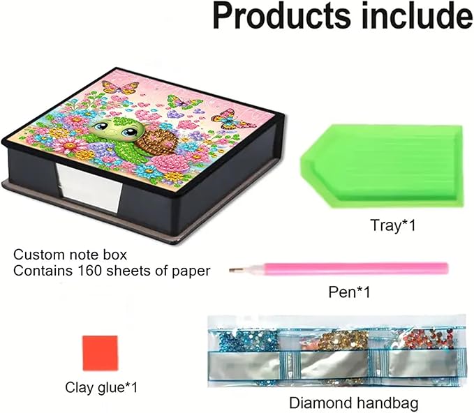Turtle Diamond Painting Kit Note Box,Sea Memo Paper Storage Box Diamond Art,Sticky Note Holder Diamond Art,Diamond Painting Memo Pad For Office Desk. (Turtle)