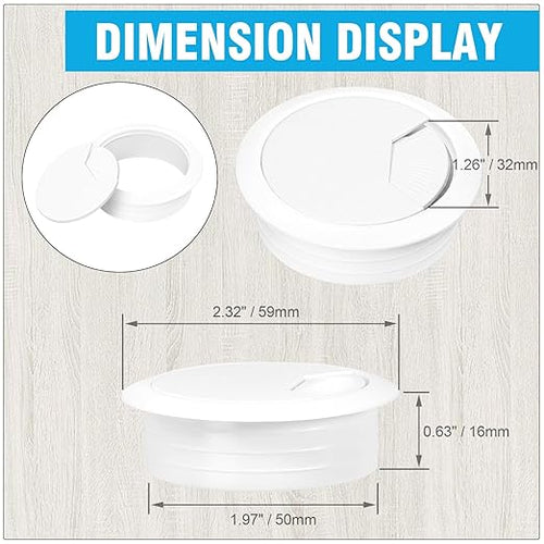 2" Spring Desk Grommet, JTemgle Plastic Cable Hole Cover Computer Table Cord Wire Organizer Caps Desktop Cord Management for Home Office TV Stands Tabletops - White, 2 Pcs