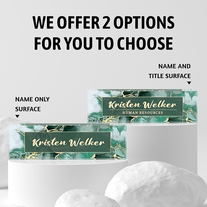 Personalized Office Name Plate, Custom Name Plate for Desks, Office Desk Decorations Gift for Women Men, Acrylic Desk Name Plate for Teacher Coworkers Staff Boss (Green Marble)