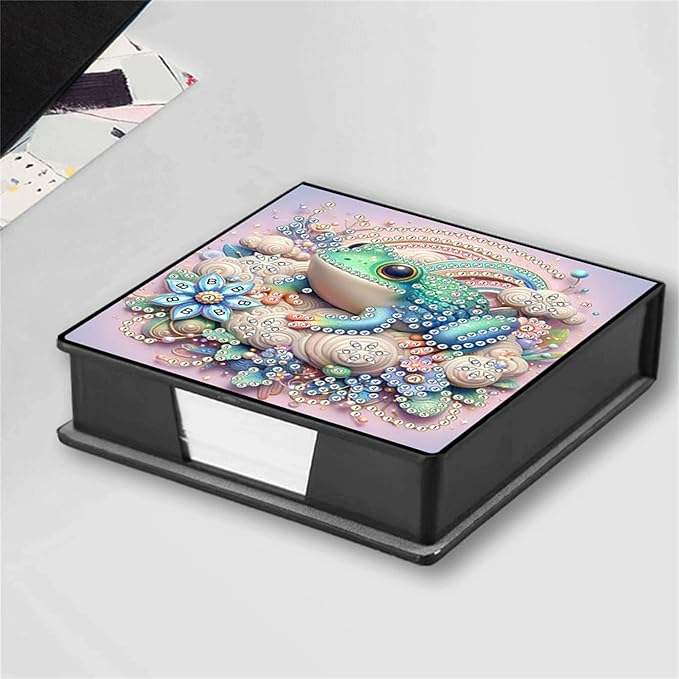 Frog Diamond Painting Note Box Memo Pad Holder,Animal Diamond Art Sticky Notes Organizer for Desk, Aesthetic Stationery Storage Case for Office,School Supplies (Frog)