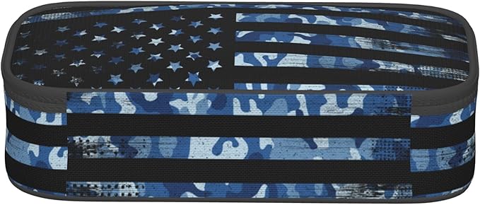 American Flag Style Pencil Case for Kids Adults, Camo Pencil Box for Boys Girls, Blue Pencil Pouch Big Capacity Portable Stationery Storage Desk Pen Bag for School Office