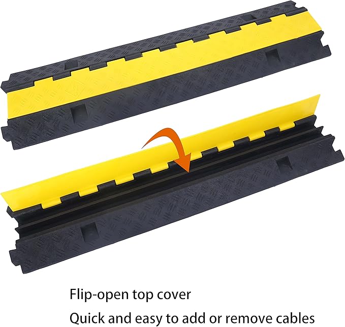 Cable Ramp Cable Protector Ramps Wire Hose Protective 2 Channel Traffic Rubber Plastic Cord Cover Speed Bump for Asphalt Concrete Gravel Driveway Outdoor, 4 Pack