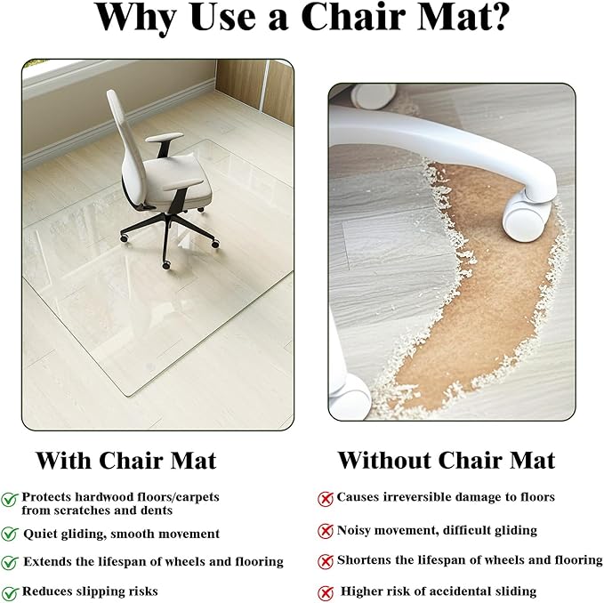 Koonmi Tempered Glass Chair Mat for Hardwood Floors & Carpets, 55" x 55“ Transparent Heavy Duty Office Floor Protector with Noise-Free Gliding Shatterproof for Home Office Desk