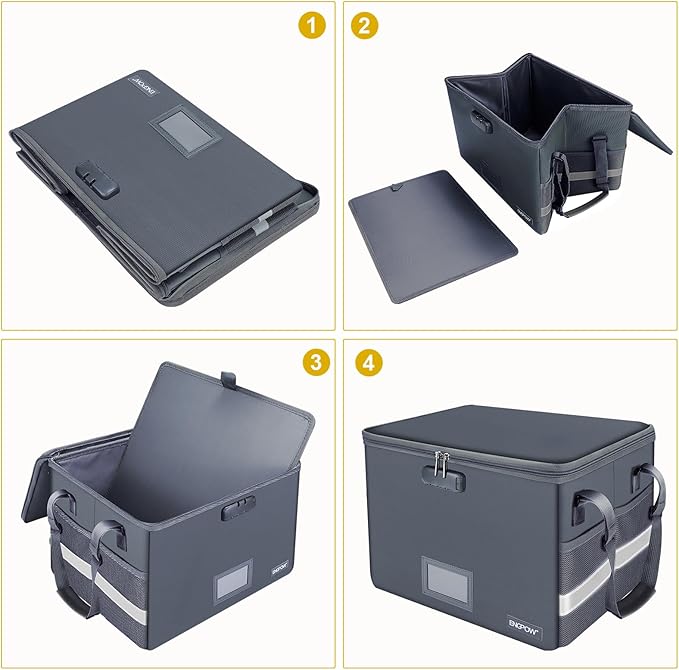 ENGPOW File Box with Lock, Fireproof Document Box with Pockets, Collapsible File Organizer Filing Storage Cabinet with Handle, Portable Home Office Safe for Hanging Letter/Legal Folders,Gray,2 Pack