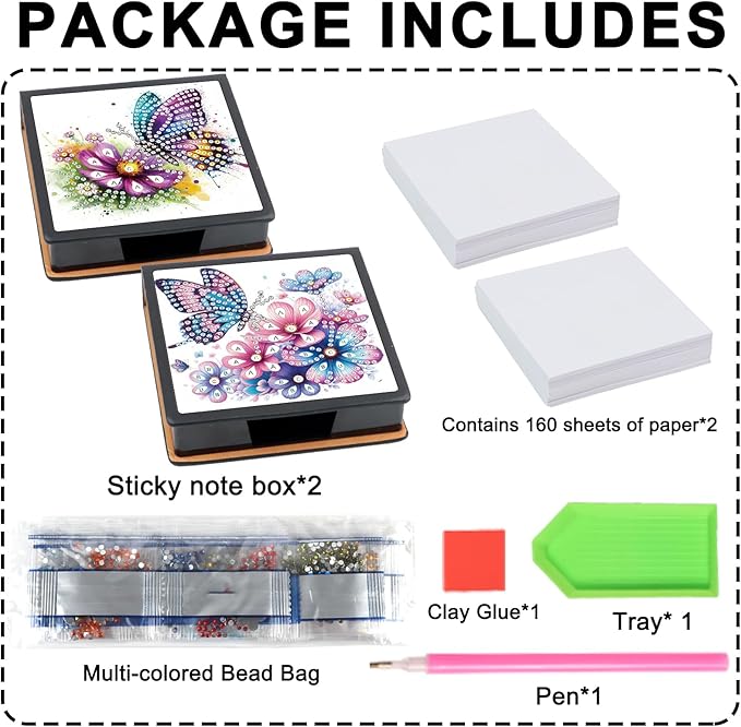 2 pcs Butterfly Diamond Painting Kit Note Box,Memo Paper Storage Box Diamond Art,Sticky Note Holder Diamond Art,Diamond Painting Memo Pad for Office Desk. (Butterfly)