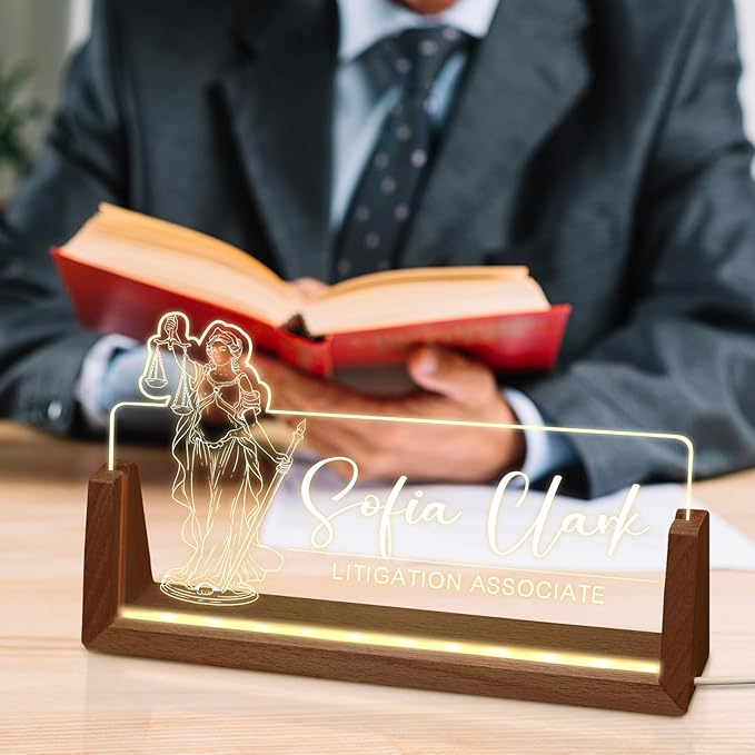 Desk Name Plate Personalized, Custom Office Light Up Name Plate for Lawyer, Desk Decorations for Women Men Office, Employee Appreciation Gifts for Lawyer Coworkers