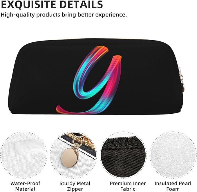 Cute Initial Pencil Case for Kids Simple Leather Pencil Pouch for Boys Girls Letter Design Pencil Box Pen Bag Pencil Pouch Office Stationery Organizer, Rainbow Letter Y