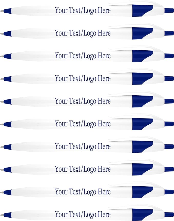 SyPen Personalized Pens With your Custom Logo or Text-500 Pack Bulk-for Businesses, Parties, and Events, Custom Printed Slim Ballpoint Click Pens, Blue Trim Color, Black Ink