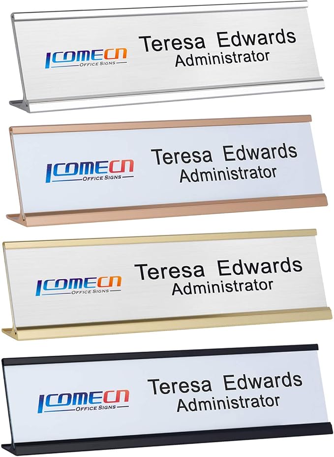 Personalized Office Name Plates Aluminum Hot Printing Add Logo Picture Custom Office Wall or Desk Name Plates 2" x 8" Image + Texts