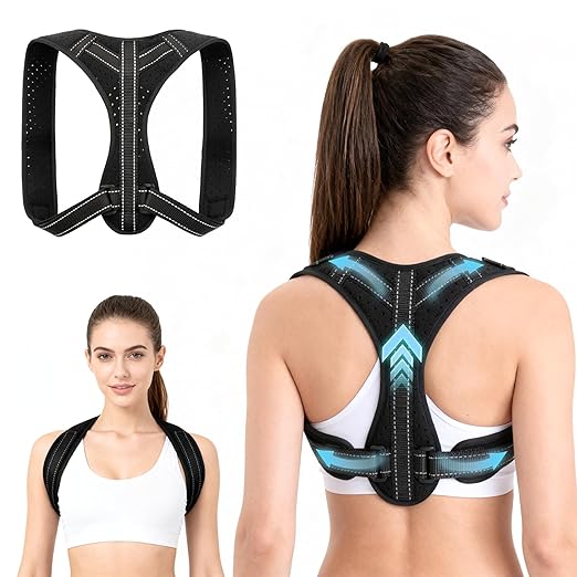 Posture Corrector for Men and Women, Adjustable Back Brace Straightener, Breathable Shoulder, Neck, Clavicle & Mid-Back Support, Relieve Slouching, Hunching, and Back Pain,One Size
