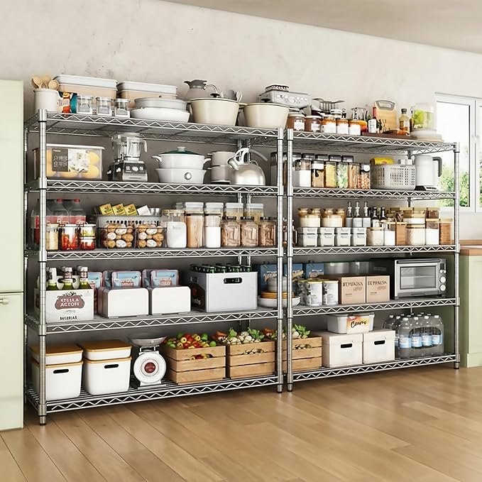 MZG 1750 lbs 5 Tier Storage Rack Metal Wire Shelving Unit, Storage Standing Household Shelf Organizer for Kitchen Pantry Closet Garage Basement Utility Room, Chrome 15.7" D x 45.3" W x 70.4" H