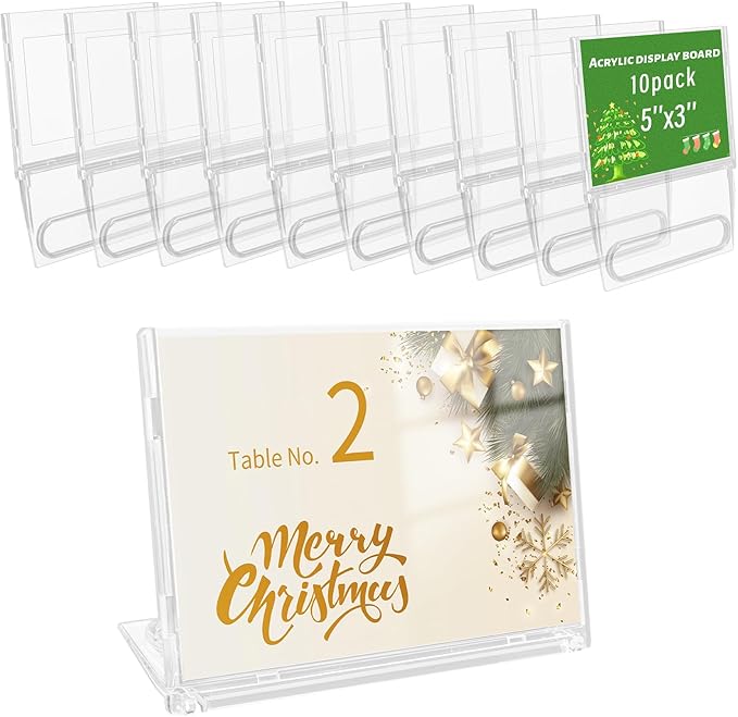 10 Pack 3x5 Inch Small Sign Holder Horizontal, Double-Sided Usage with Swivel Base for Table Display, for Office, Store, Restaurant, for Number/Name/Food Label Display, Note