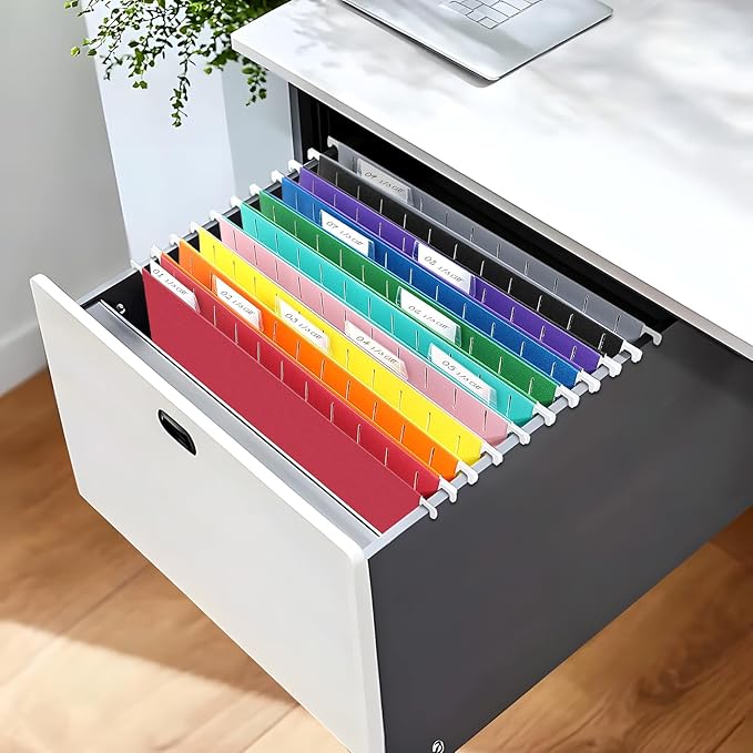 SUNEE Hanging File Folders, Assorted Colors - 75 Pack, Colored File Folders Letter Size with 1/5-Cut Tabs, Ideal for Organizing Home and Office Documents