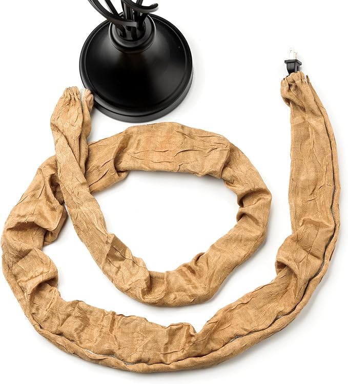 ELFCAB Fabric Cord Cover Chandelier Cord Cover & Chain Cover 2 Pack 6 Feet Use for Chandelier Lamps Pendant Lighting and Wires Easy to Install Fabric Cord Covers Brown Dark Tan