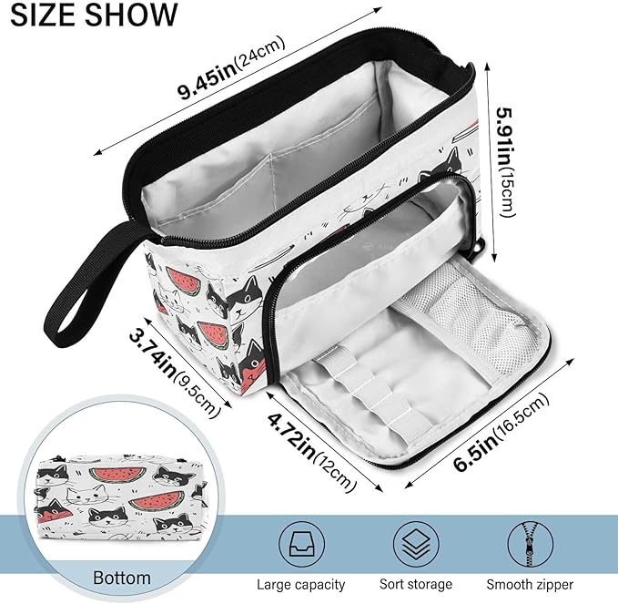 Bolaz Big Capacity Pencil Pen Case Pouch Bag School College Office Organizer for Teens Girls Adults Student-Cartoon Cat and Watermelon