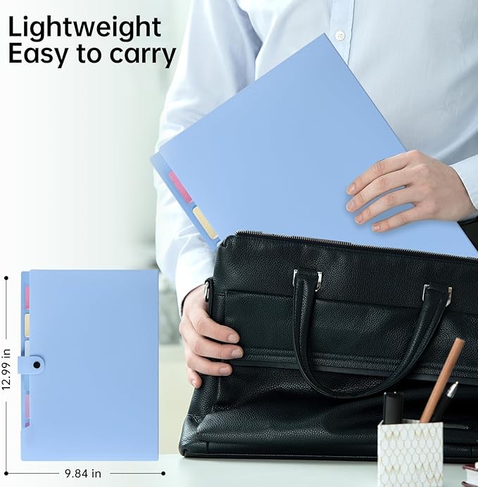 2 Pack Expanding File Folder Organizer with 8 Pockets, Accordion File Organizer for Documents, A4/Letter Size Paper File Folder Organizer with Labels, Portable Folders for School Office Supplies, Blue