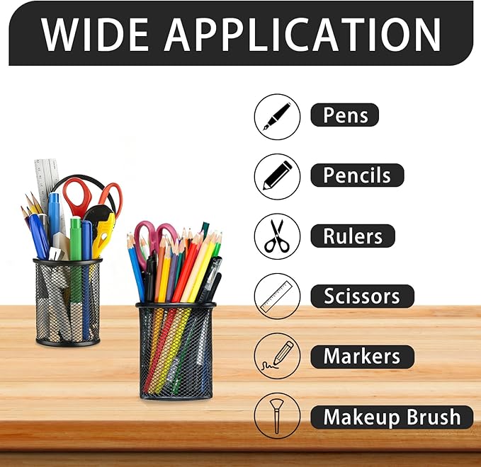 12 Pack Mesh Pen Cup Wire Pencil Cups Metal Pencil Orgainzer for Desk Office 3.8 x 3.5 In