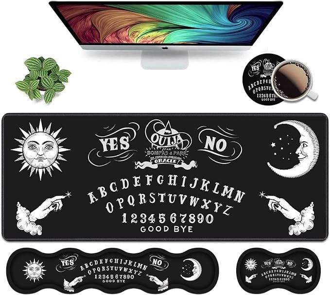 Ergonomic Keyboard Wrist Rest and Mouse Pad Wrist Rest Set, Large XXL Gaming Mousepad 31.5"x 11.8", Memory Foam, Easy Typing Pain Relief, Multifunctional Desk Mat for Office & Home, Ouija Board