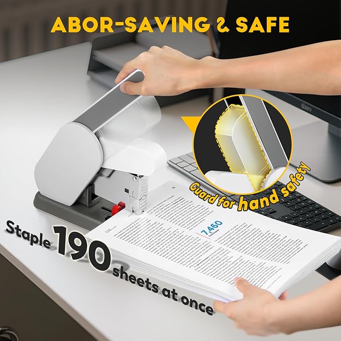 CGOLDENWALL Heavy Duty Stapler with 4000 Staples, MAX. 190 Sheets, Anti-Jam & Abor-Saving, for Office School Home (1000 Pcs Each of 23/8, 23/10, 23/13 & 23/23 Staples)