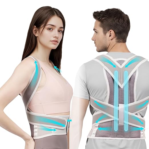 Adjustable Posture Corrector for Women & Men, Full Back Brace Support for Upper Back, Shoulder & Neck, Plus Size Back Brace for Posture & Lower Back Pain Relief(Gray, Large)