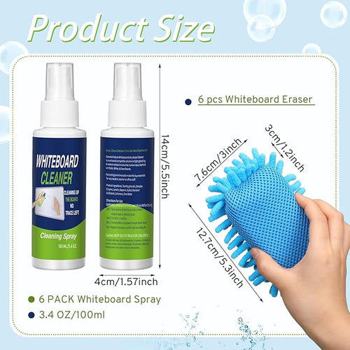 6 Pack Whiteboard Cleaner 3.4 Fl oz White Board Cleaning Spray Dry Erase Board Cleaner with Microfiber Shag Whiteboard Eraser Removes Stubborn Marks from Chalkboard(Colorful)