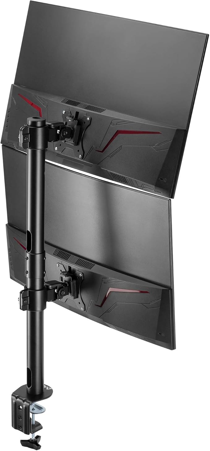AVLT 38" Vertical Ultrawide Monitor Mount Stand Two Stacked 26.5 lbs Screens on Heavy-Duty Pole Save Workspace with Fine-Tune Height Tilt Swivel Rotate Adjustment C-clamp and Grommet Mounting Base