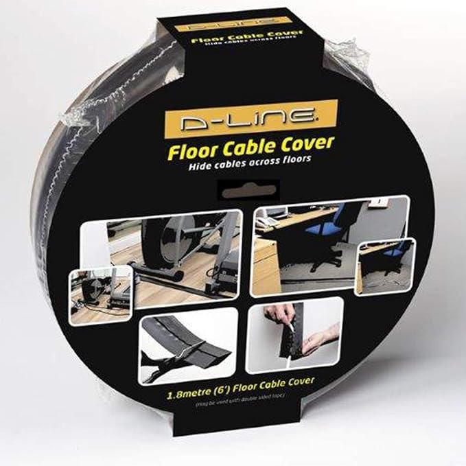 D-Line 6 Foot Floor Cord Cover, Cable Protector Case Pack, CC-1/3PK, Protect Cords and Prevent Trip Hazards, Black (Pack of 3)