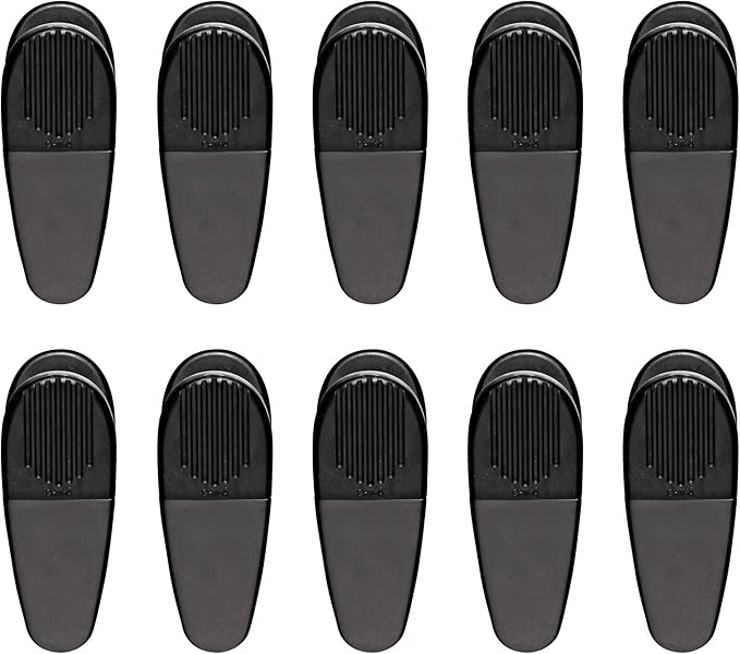 10 Magnetic Memo Holders Set - Large Clip, Plastic - Black