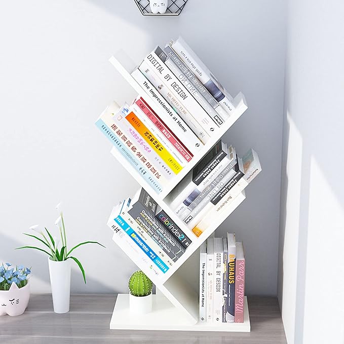 Godferyxin Desk Bookshelf,Small Book Shelf for Desktop,White Floor Standing Bookcase, Wood Book Organizer for Desk,Mini Bookcases Office Home School Shelf Display for Cd/Magazine-White