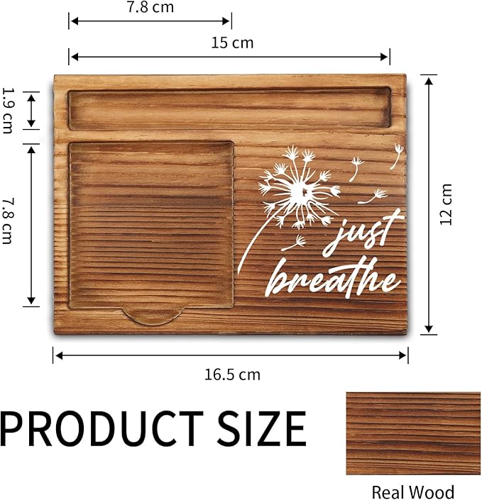 Just Breathe Sticky Note Holder, Mindfulness Desk Gift for Women, Teens, Coworkers, Relaxing Wooden Office Decor with Dandelion Design, Inspirational Self Care Note Pad Holder ZSS89