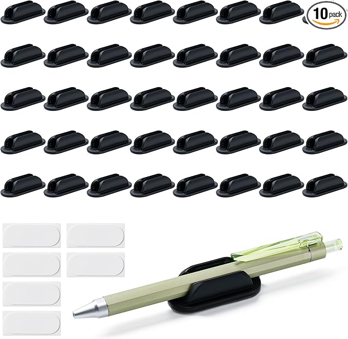 10 Pack Adhesive Pencil Holders for Desk,Silicone Flexible Pen Holder for Wall, Office, School,Home,Classroom Must Haves,Teacher Essentials Accessories,Desk Organizer,Art Supply,Small Gift (10, Black)