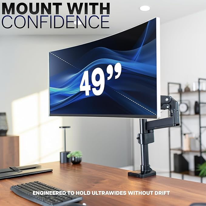 VIVO Premium Aluminum Single Screen Pneumatic Spring Monitor Arm Desk Mount Stand with Extension Pole | Fits One Screen up to 35" (STAND-V101GT)