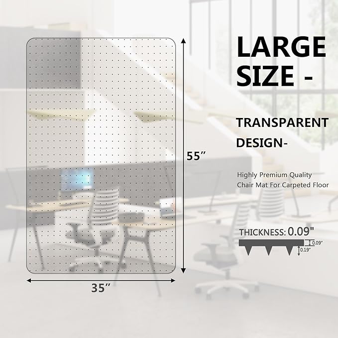 Amyracel Large Office Chair Mat for Low Pile Carpet - 35" x 55" Clear Computer Desk Mat for Home & Offices, Easy Glide Plastic Floor Mat for Office Chair On Carpet