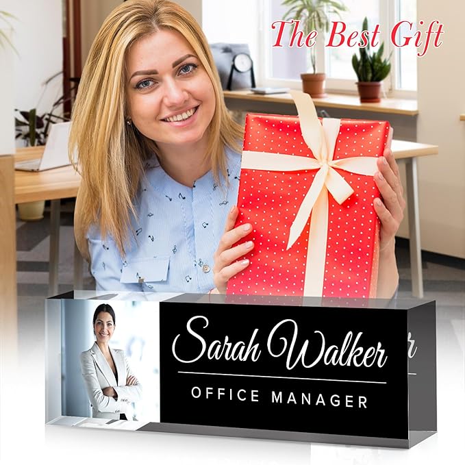 Personalized Desk Name Plate with Photo, Custom Name Plate for Desk, Office Decor for Women Men, Acrylic Desk Accessories, Office Gifts for Boss Manager Nurse Teacher, Employee Appreciation Gifts