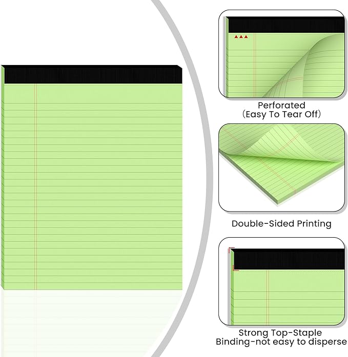 2pcs Legal Pads 8.5 x 11,Notepads 8.5 x 11 Inch, 30 Sheets/Pack, Green Note Pads Clear Print Writing Pads of Paper, Perforate Wide Ruled Lined with Sturdy Back for Office, Business & School Supplies