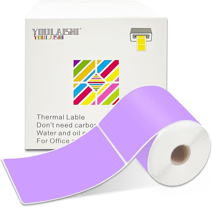YOULAISHI 3 X 5 Inch Printable Waterproof Rectangle Color Coding Labels, 300 Per Roll Adhesive Color Coding Stickers for Bar-Codes, Address, Small Business Labeling, Inventory (Light Purple)