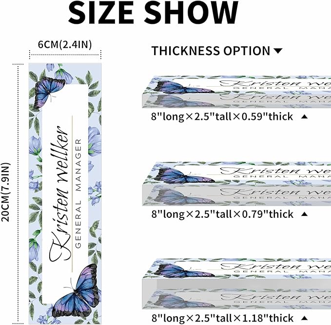 Personalized Office Name Plate for Desk, Custom Employee Appreciation Gifts, Acrylic Desk Name Plate Funny, Desk Decorations Gift, Acrylic Desk Ornaments (Purple Blue Butterfly)