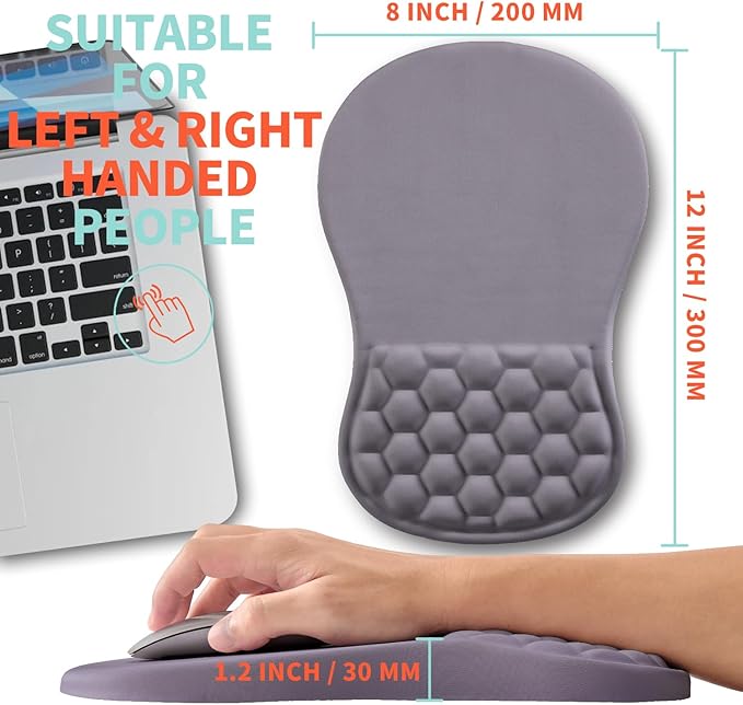 Ergonomic Mouse Pad Wrist Support with Memory Foam Massage Bulge, Carpal Tunnel Pain Relief Mousepad Wrist Rest for Mouse(12x8 inch, Silver Gray Light Purple)