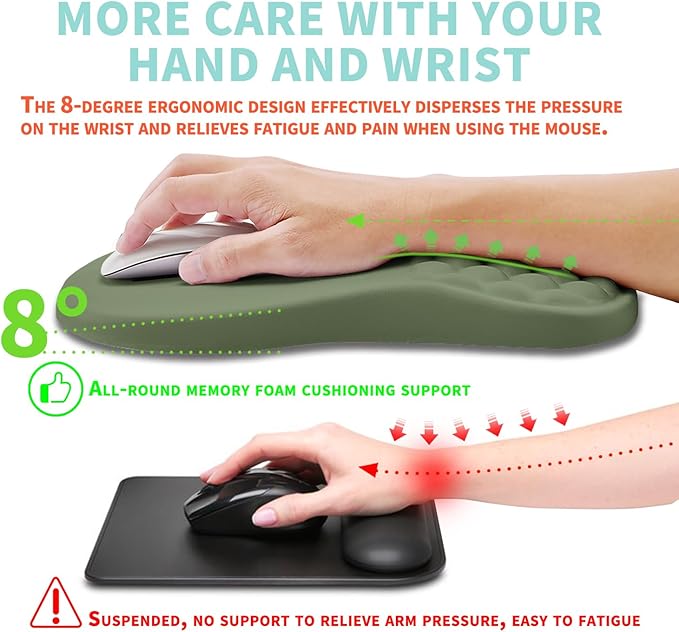 Ergonomic Mouse Pad Wrist Support with Memory Foam Massage Bulge, Carpal Tunnel Pain Relief Mousepad Wrist Rest for Mouse(12x8 inch,Olive Green)