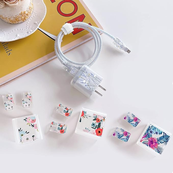 Cute Flower DIY Protectors Cable Protector for iPhone Charger,Kawaii Purple Bouquet Pattern,Data Cable Charger Data Line Earphone Wire Saver for iPhone X 14 13 12 11 Pro Max