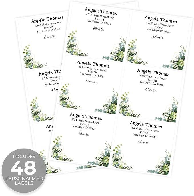 Custom Botanical Shipping Labels / 48 Personalized Address Labels/ 4" x 3½" Mailing Stickers/Made in USA