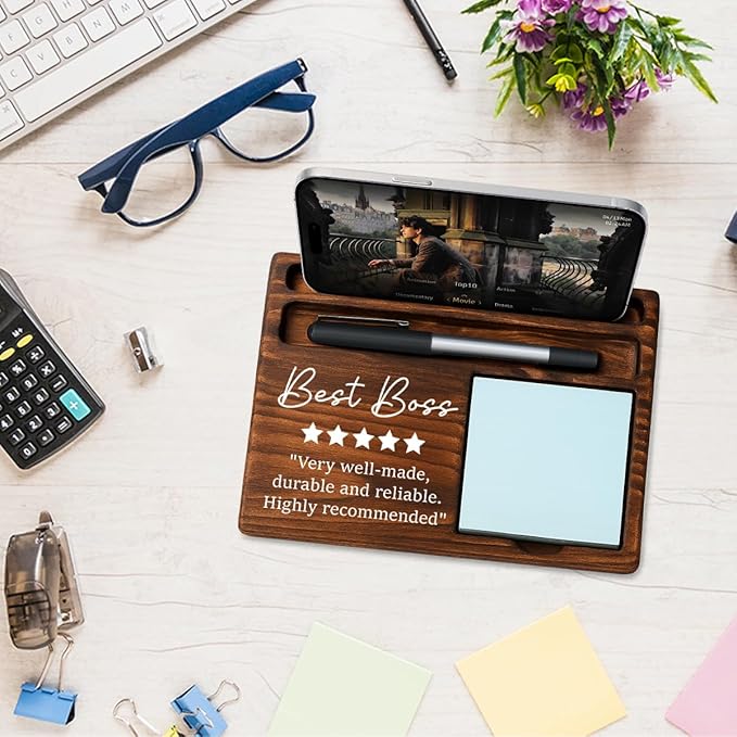 Boss Bosses Day Gifts for Women Men Manager Funny Office Decor for Women Wooden Sticky Note Holder National Boss Day Decorations Gifts for Supervisor Leader Coworker HR Men Manager Office Desk Decor