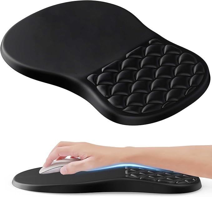 Ergonomic Mouse Pad Wrist Support with Memory Foam&Non-Slip Pu Base Cushion Massage Bump,Mouse Pad with Wrist Rest for Carpal Tunnel Pain Relief,Work from Home Essentials