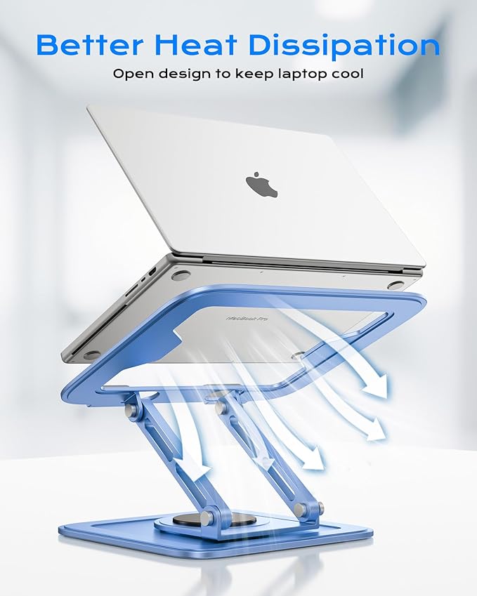 Adjustable Laptop Stand, Computer Stand with 360 Rotating Base, Ergonomic Laptop Riser Mount for Desk Foldable Protable Computer Desk Fits with MacBook Pro Air (10-16") - Blue