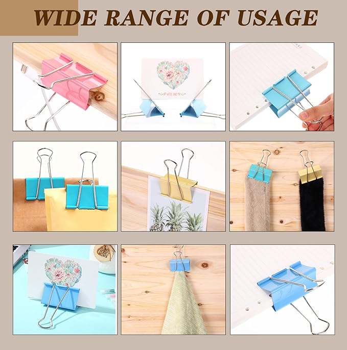 Jetec 48 Pcs 3 Inch Jumbo Binder Clips Extra Large Binder Clips Bulk Colored Big Heavy Duty Metal Giant Large Paper Clamps for Office and Home Supplies Organization Kitchen Food Bags Drawing