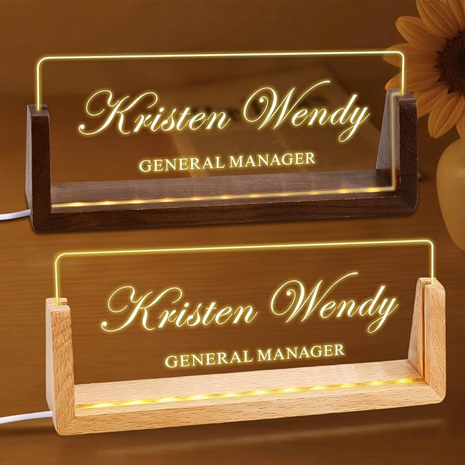 Ships Next Day, Custom Name Plate for Desk - Business Light Up Acrylic Desk Name Plate Personalized Elegant Office Gift for Boss Coworker Teacher Employee Appreciation Gift, Office Decor for Women Men