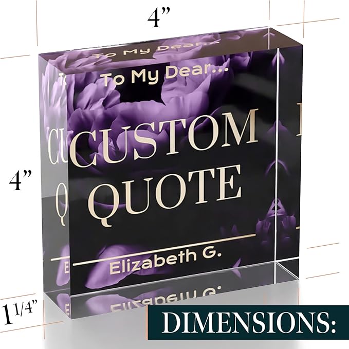 Custom Acrylic Sign Personalized, Custom Desk Name Plate, 18 Styles, (4"x4"), With Gift Box, USA Made by Acryluxe. (Blossom)